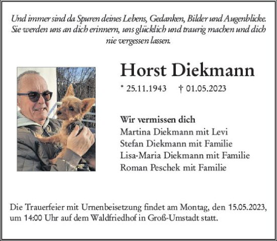 Traueranzeige von Horst Diekmann von Darmstädter Echo