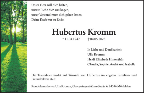 Traueranzeige von Hubertus Kromm von Groß-Gerauer Echo