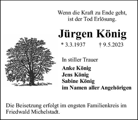 Traueranzeige von Jürgen König von Rüsselsheimer Echo