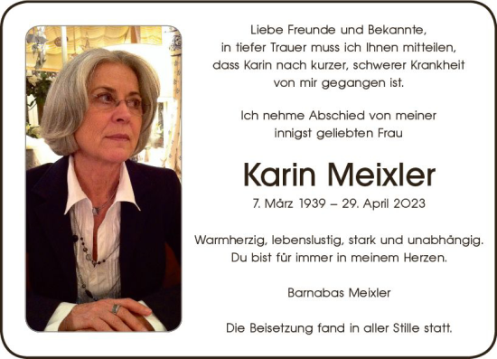 Traueranzeige von Karin Meixler von Wiesbadener Kurier