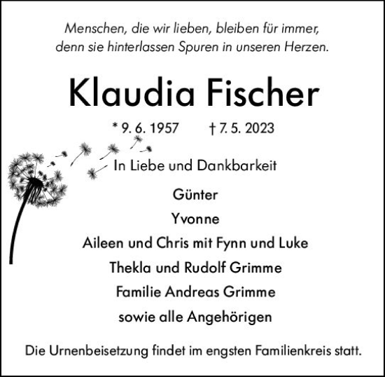 Traueranzeige von Klaudia Fischer von Rüsselsheimer Echo