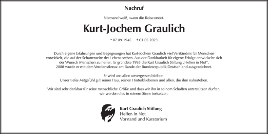 Traueranzeige von Kurt-Jochem Graulich von Rüsselsheimer Echo