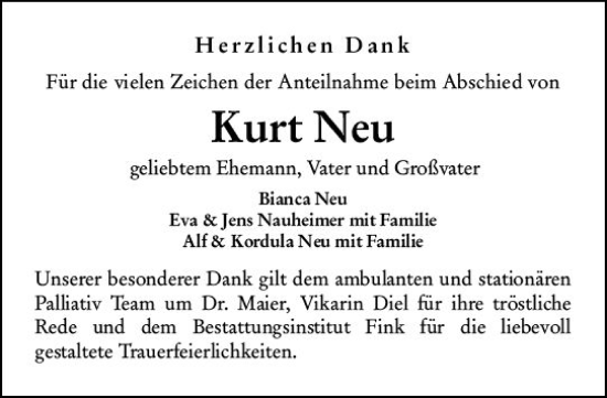 Traueranzeige von Kurt Neu von Wiesbadener Kurier
