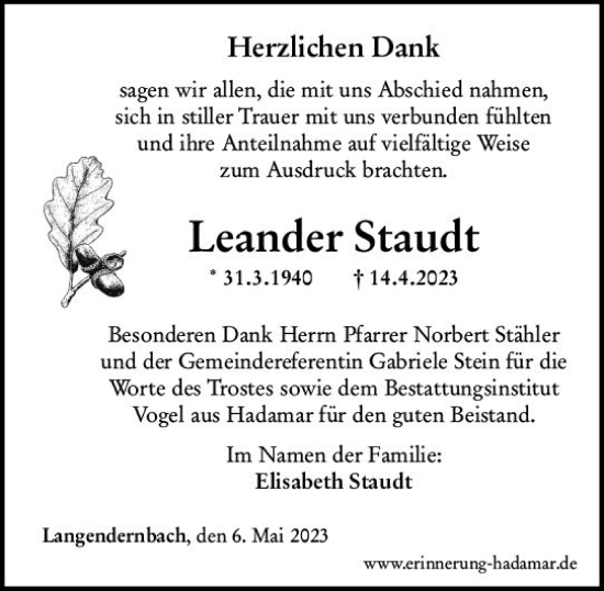 Traueranzeige von Leander Staudt von Nassauische Neue Presse