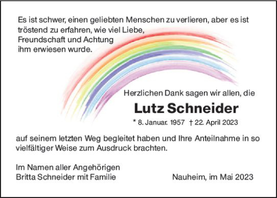 Traueranzeige von Lutz Schneider von Rüsselsheimer Echo