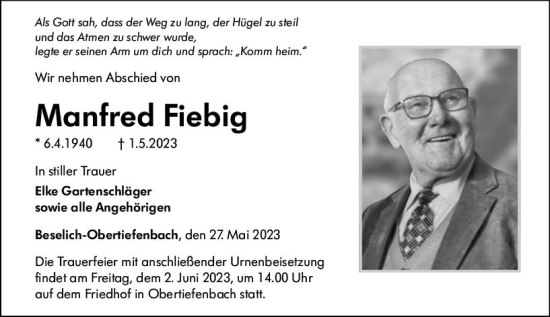 Traueranzeige von Manfred Fiebig von Nassauische Neue Presse