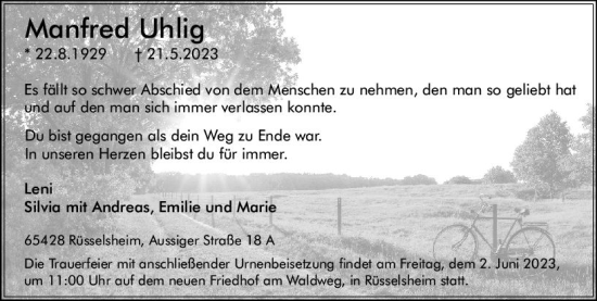 Traueranzeige von Manfred Uhlig von Rüsselsheimer Echo