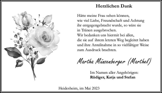 Traueranzeige von Martha Münzenberger von Allgemeine Zeitung Mainz