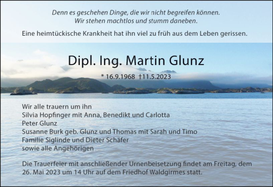 Traueranzeige von Martin Glunz von Wetzlarer Neue Zeitung
