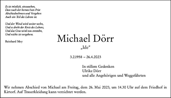 Traueranzeige von Michael Dörr von VRM Trauer
