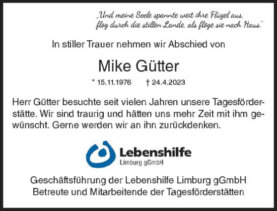 Traueranzeige von Mike Gütter von Nassauische Neue Presse