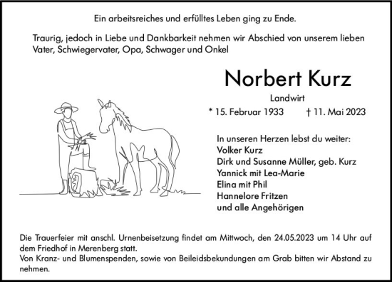 Traueranzeige von Norbert Kurz von Weilburger Tageblatt
