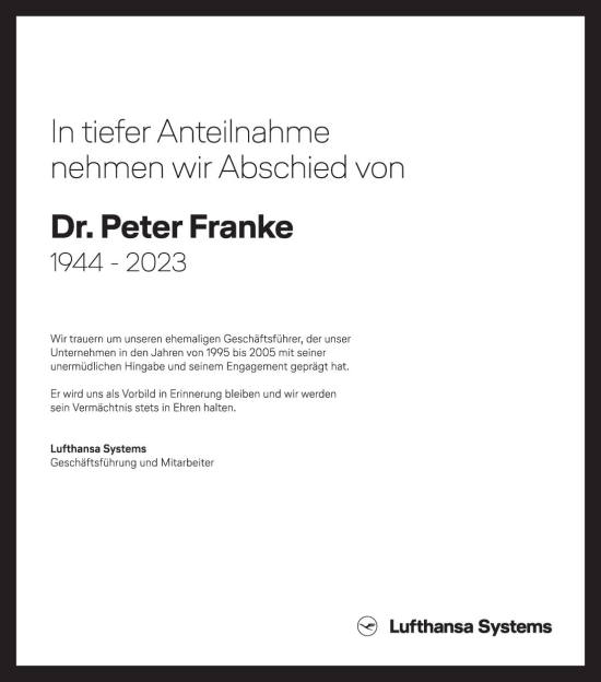 Traueranzeige von Peter Franke von Allgemeine Zeitung Mainz
