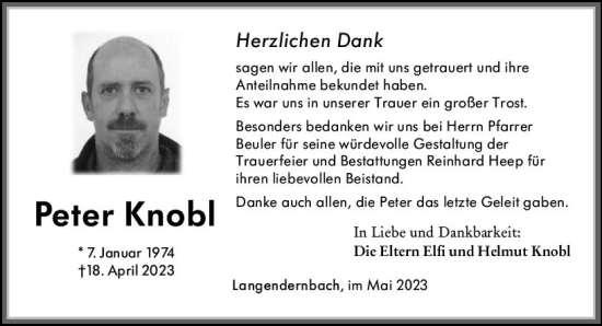 Traueranzeige von Peter Knobl von Nassauische Neue Presse