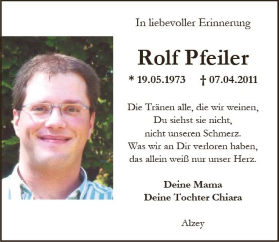 Traueranzeige von Rolf Pfeiler von Allgemeine Zeitung Alzey