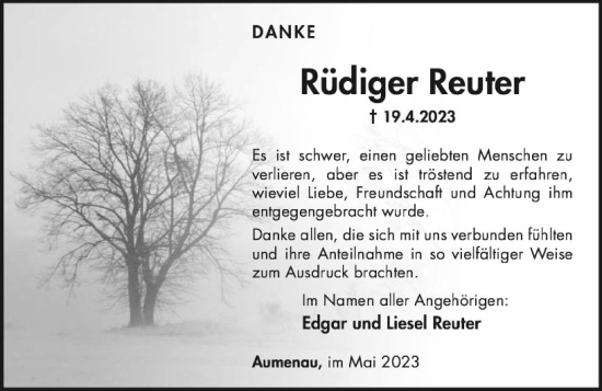 Traueranzeige von Rüdiger Reuter von Weilburger Tageblatt