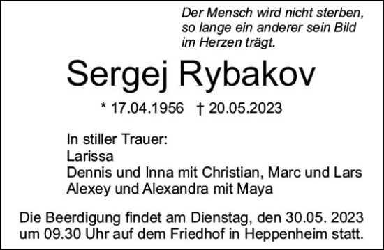 Traueranzeige von Sergej Rybakov von Starkenburger Echo
