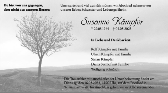 Traueranzeige von Susanne Kämpfer von Dill Block