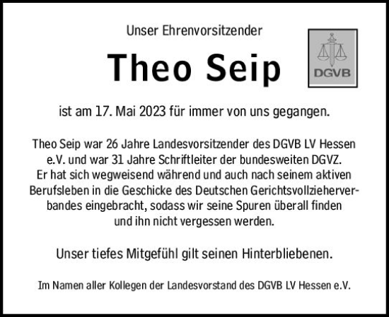 Traueranzeige von Theo Seip von Nassauische Neue Presse