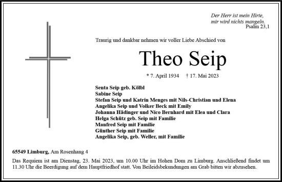 Traueranzeige von Theo Seip von Nassauische Neue Presse