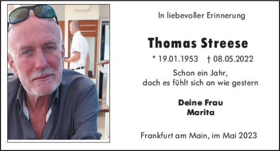 Traueranzeige von Thomas Streese von Hinterländer Anzeiger