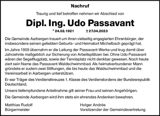 Traueranzeige von Udo Passavant von Idsteiner Land/Untertaunus