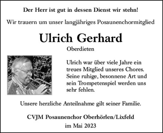 Traueranzeige von Ulrich Gerhard von Hinterländer Anzeiger