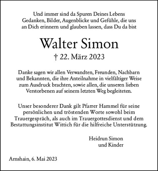 Traueranzeige von Walter Simon von VRM Trauer