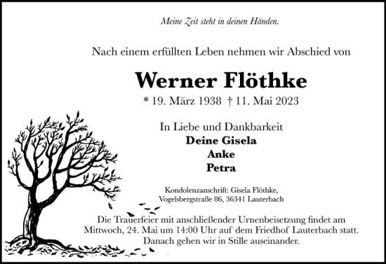 Traueranzeige von Werner Flöthke von VRM Trauer