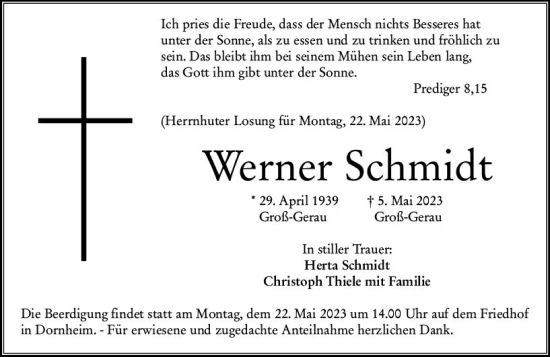 Traueranzeige von Werner Schmidt von Groß-Gerauer Echo