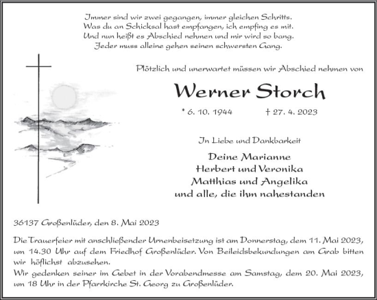 Traueranzeige von Werner Storch von VRM Trauer