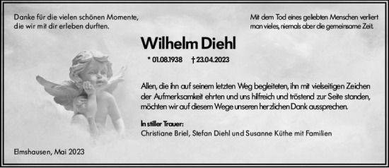Traueranzeige von Wilhelm Diehl von Hinterländer Anzeiger