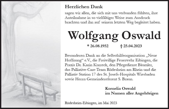 Traueranzeige von Wolfgang Oswald von Wiesbadener Kurier