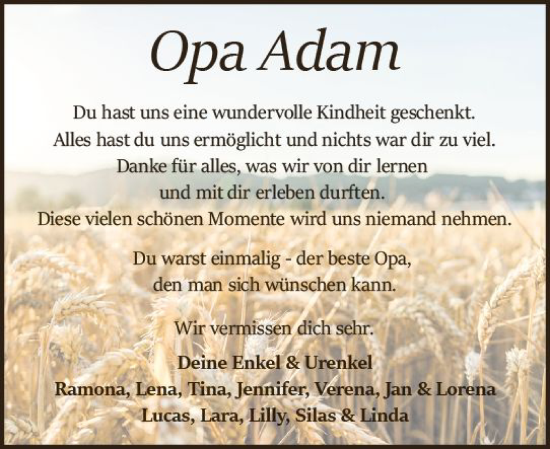 Traueranzeige von Adam  von Odenwälder Echo