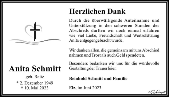 Traueranzeige von Anita Schmitt von Nassauische Neue Presse