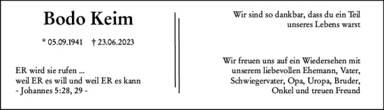 Traueranzeige von Bodo Keim von Rüsselsheimer Echo