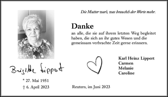 Traueranzeige von Brigitte Lippert von Oberhessen Kurier