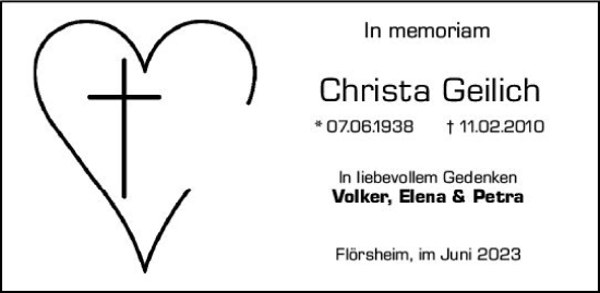 Traueranzeige von Christa Geilich von Rüsselsheimer Echo