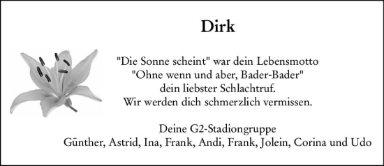 Traueranzeige von Dirk  von Darmstädter Echo