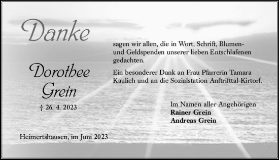 Traueranzeige von Dorothee Grein von VRM Trauer
