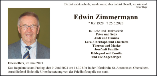 Traueranzeige von Edwin Zimmermann von Nassauische Neue Presse