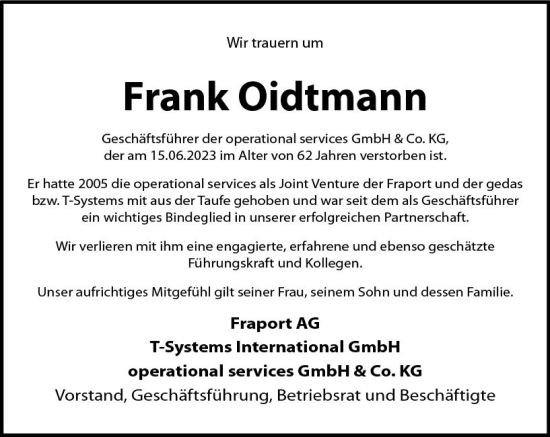Traueranzeige von Frank Oidtmann von Allgemeine Zeitung Mainz