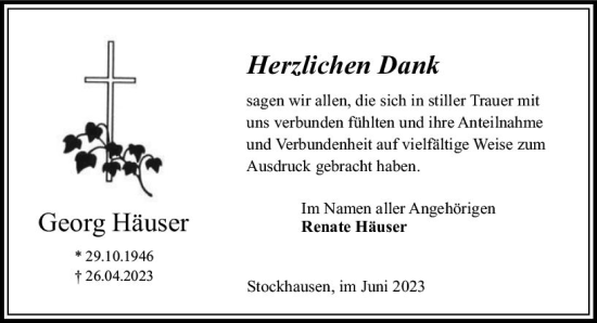 Traueranzeige von Georg Häuser von VRM Trauer