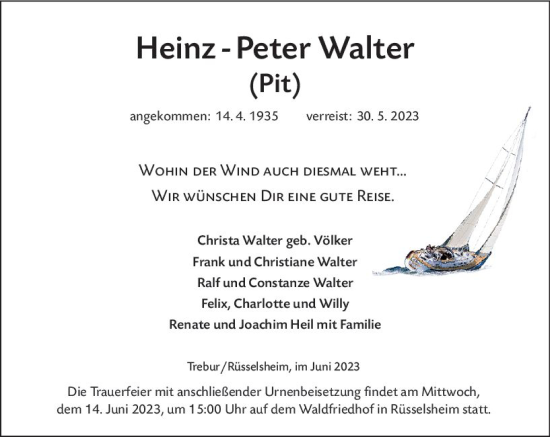Traueranzeige von Heinz-Peter  Walter von Rüsselsheimer Echo
