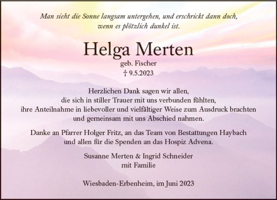 Traueranzeige von Helga Merten von Wiesbadener Kurier