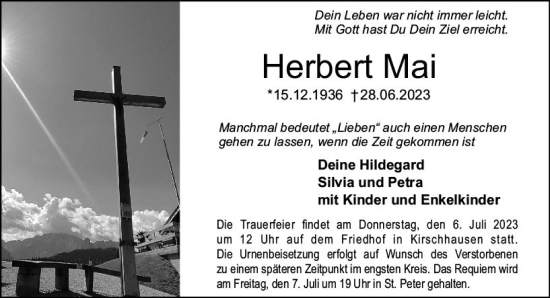 Traueranzeige von Herbert Mai von Starkenburger Echo