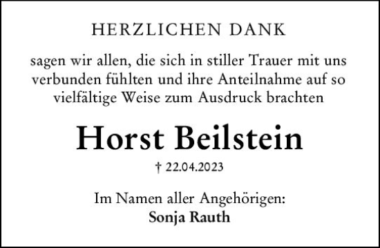 Traueranzeige von Horst Beilstein von Darmstädter Echo