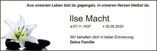 Traueranzeige von Ilse Macht von Allgemeine Zeitung Mainz