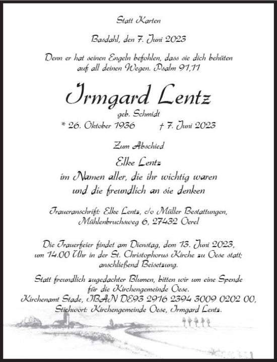 Traueranzeige von Irmgard Lentz von Wormser Zeitung