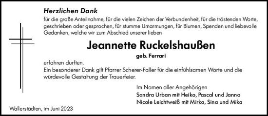 Traueranzeige von Jeannette Ruckelshaußen von Groß-Gerauer Echo